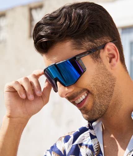 Karsaer Vision Wrap Around Shield Sunglasses Rave Neon Visor One Piece Mirrored Shades 80S 90S Cycling Sports Baseball #TOP1