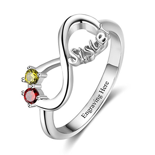JewelOra Personalized Infinity Sister Ring with 2 Round Simulated Birthstones Best Friends Promise Rings for Her