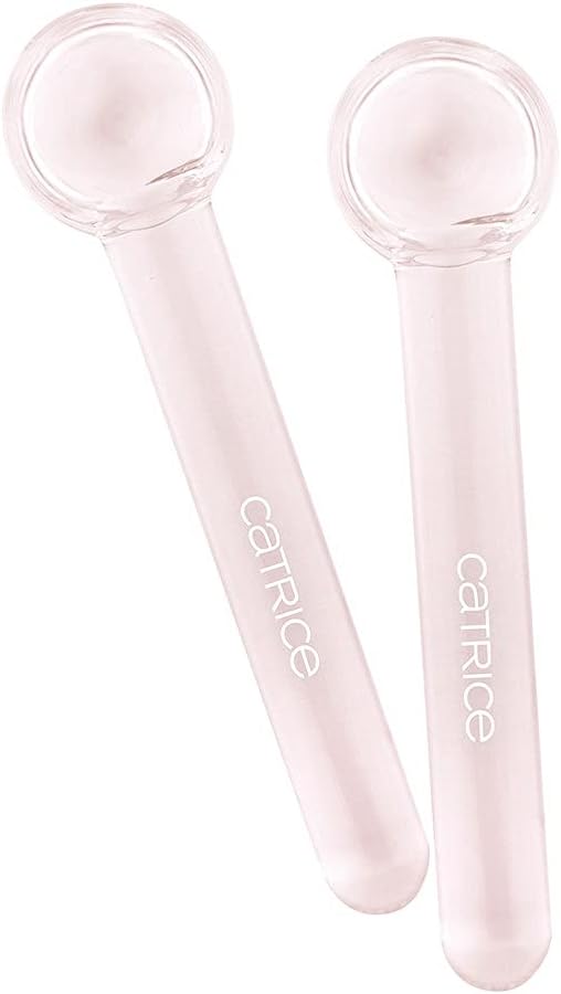 Catrice Cooling Facial Globes/Ice Roller Ball Sticks for Face and Eye Massage in Rose - Borosolicat Glass, 1 Pair