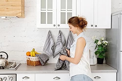 ATEN Homeware Pure Cotton Tea Towels Set - Stylish Pack of 6, Multi Pattern Kitchen Towels 50 x 70 cm, 100% Ring Spun Egyptian Cotton Super Soft and Absorbent (Grey)