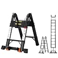 SEEKNEW 12.5 FT Telescoping Ladder, A Frame, Aluminum Extension Ladder, 330 lbs Capacity with Triangular Stabilizers, Portable Collapsible Ladder for Home, Roof and RV; Black
