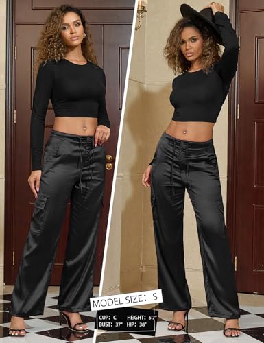 Perfashion Women Satin Pants Silk Wide Leg Trousers Cargo Joggers Drawstring Going Out Concert Outfits4