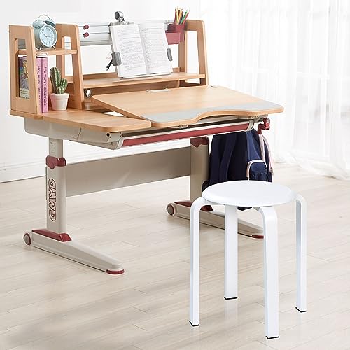 Butaco de madera apilable Yawinhe, paquete de 2 unidades, sillas redondas de 16.5 pulgadas, color blanco; taburetes portátiles para barra, comedor y mesa de café miniatura 6