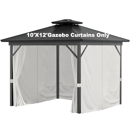 Gazebo Curtains 10'x12' Outdoor Waterproof, 4-Panels Sidewall Curtains Universal Replacement with Zipper for Patio, Backyard, Garden (Ivory, 10'x12')
