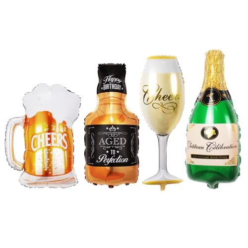 4 Globos de Papel de Champán, XXL Globo de Cerveza, Globo de Aluminio de Botella de Vino, Gigante Globo de Helio de Cerveza para Regalo Niños Cumpleaños Traje Fiesta Nupcial Boda