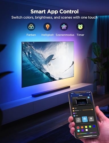Govee LED TV Hintergrundbeleuchtung 2,4 M, RGBIC LED Strip für 40-50 Zoll Fernseher, Intelligente Streifen mit Bluetooth & WLAN Steuerung, Funktioniert mit Alexa & Google Assistant, Musiksync 4