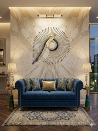 Image of SNS DECOR Metal Peacock Wall Art Decorations | Perfect 3D Wall Sculpture For Living Room, Bedroom, Drawing Room & Office (Medium 20x22inch)