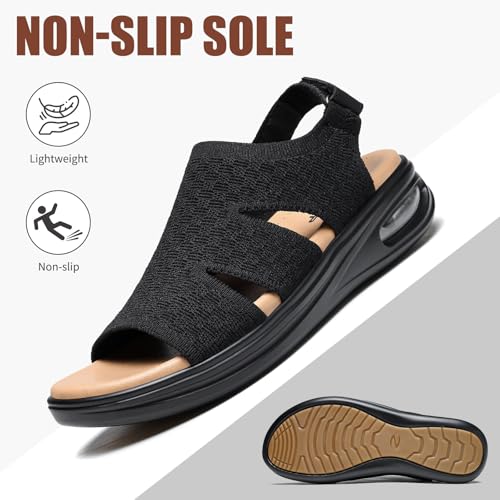 Image of ziitop Walking Sandals Women Orthopedic Sandals for Women Comfortable Arch Support Orthotic Platform Wedge Shoes Air Cushion Adjustable Strap Comfort Shoes for Summer Travel Beach Party Shopping Work