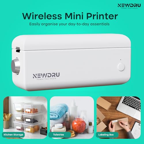 Image of NEWDRU Bluetooth Mini Label Printer | Portable Label Maker with Free 180 Labels | Rechargeable 1000mAh Thermal Printer | Ink-Free, Compact & Wireless Labeling Machine for Home & Office - LabelEase Pro