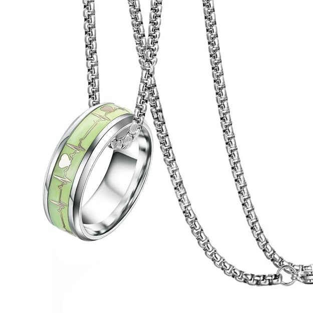 beautivia Glow in the Dark Radium Ring Pendant Stainless Steel Chain for Men and Women – Locket set-picture-36
