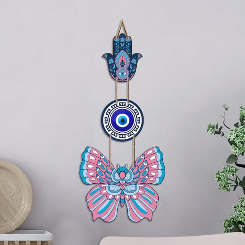 Image of Artvibes Hamsa Hand Butterfly Evil Eye Wall Hanging for Home Entrance | Protective MDF Wall Decor | Decorative Art for Living Room | Bedroom | Office & Main Door | Gift Item (WH 8583N)