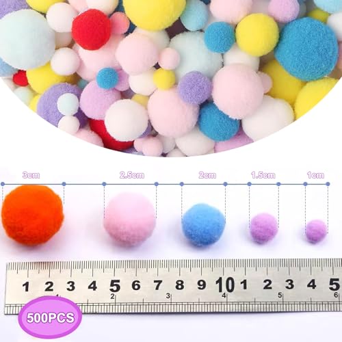 Luxoraiova 500 Stück Pompons zum Basteln, 1-3cm Bunt Mini Pompons zum Basteln, Mini Pom Poms Filzkugeln Bunt für Lustige DIY Kreative Handwerk, Feine Haar-Accessoires, Partydekoration