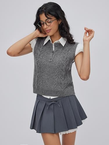 CIDER Womens Knitted Sweater Vest Sleeveless Button Down Cable Knit Pullover Vest2
