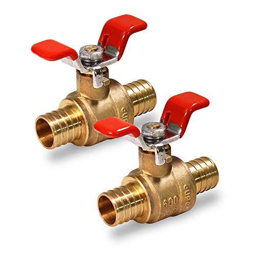 MIDLINE VALVE 837Q034-4 Full Port x PEX Barb Ball Valve Water Shut Off With Tee Handle, 1 2 , Brass (Pack of 2}