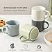 HASENSE Coffee Mugs with Metal Stand,15 oz Ceramic Stackable Mug Set Embossed Latte Cup, Ceramic Coffee Cups with Handle for Cappuccino and Tea, Multi Color