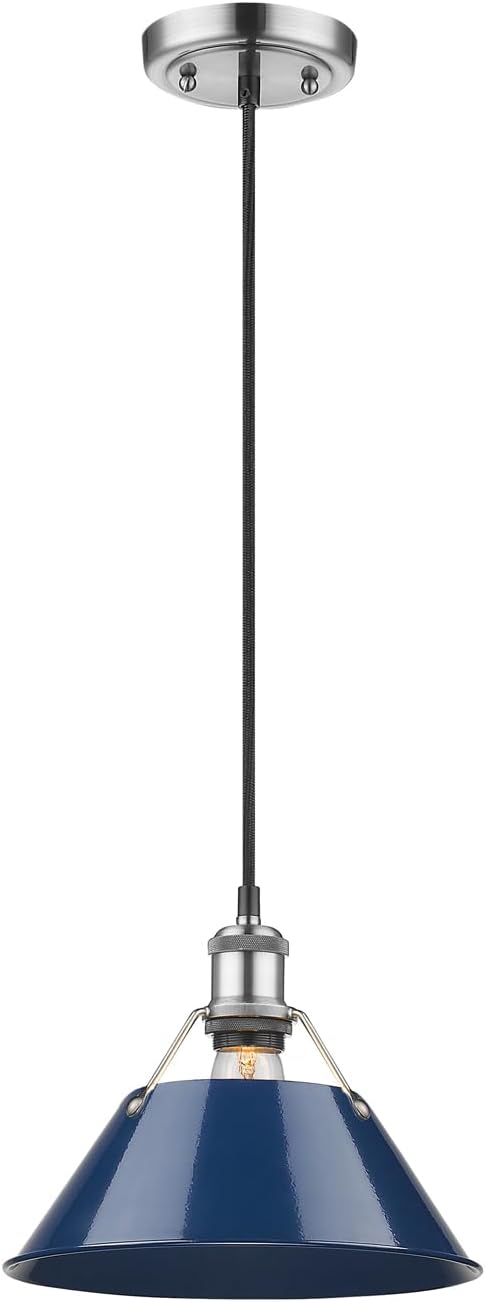 Golden Lighting 3306-M PW-NVY Orwell Pendant, Pewter with Navy Blue Shade- Pendant Light, Pendant Lighting, Kitchen Island Lighting, Ceiling Light, Lights, Pendant Lights Kitchen Island,