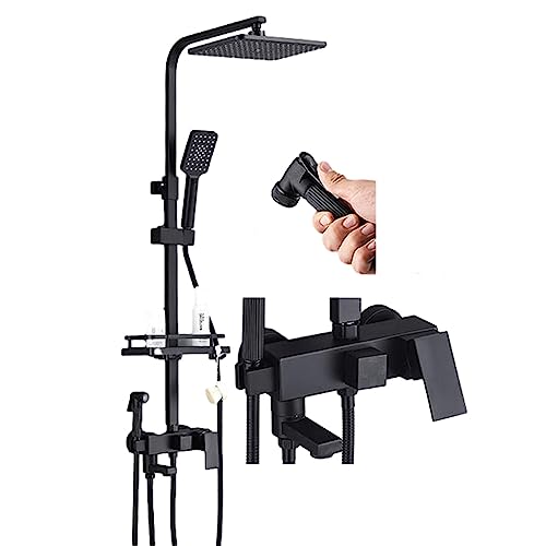 Ensemble de robinet de douche noir mat 4 fonctions avec bec de baignoire - 2