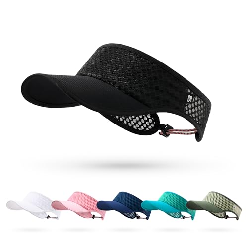 LONGLONG Sports Sun Visor Hat - Moisture Wicking Sun Protection with Adjustable Strap for Running Tennis Golf Hiking Black