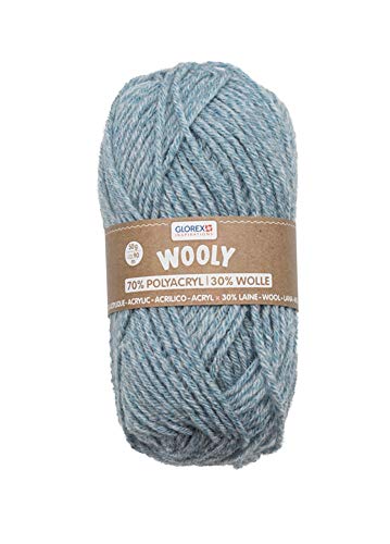 Glorex 5 1002 02 - włóczka Wooly 70% akryl/30% wełna, bardzo miękka i ogrzewająca, przyjemna w noszeniu, 50 g, ok. 90 m, jasnoniebieska melanż, idealna do czapek, szali i mankietów