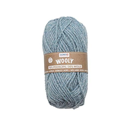 Glorex 5 1002 02 Wooly - Ovillo de lana (70% acrílico, 30% lana, muy suave y cálida, agradable de llevar, 50 g, aprox. 90 m, color azul claro jaspeado, ideal para gorros, bufandas y calentadores.