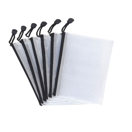6pcs Zip File Bags,Mesh Zipper Pouch Document,Waterproof Zip File Folders,Multipurpose Bags for School Office Supplies and Business Papers and Books Storage and Cosmetics Storage (A6)