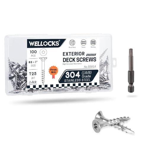 WELLOCKS Deck Screws 304 Stainless Steel #8×1" 100 PCS with T25 S...
