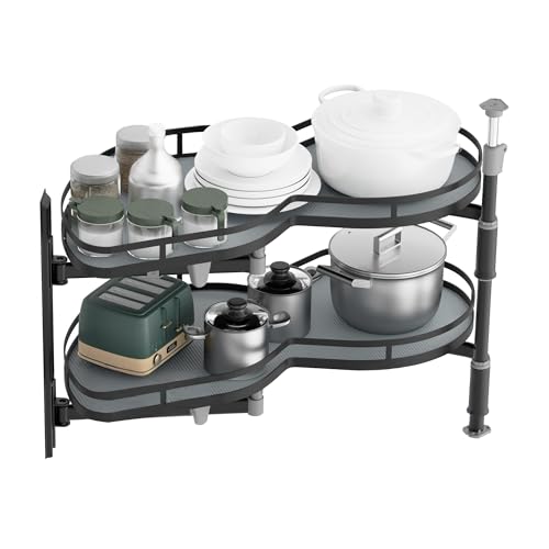 GWANLUKEJ Blind Corner Cabinet Organizer Pull Out Swing Left Lazy Susan for Corner Cabinet 36in, 2-Tier Shelf Kitchen Cupboard Magic Corner Pull Out with Soft Close, Adjustable Height, Black