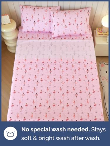Image of Kids Full Size Ballerina Bed Sheets - 4 Piece Kids Ballerina Sheet Set - Ballet Dance Bedding - Ultra-Soft, Cute & Cozy - Breathable & Machine Washable - Pink Bed Set for Boys, Girls, Teens & Toddlers
