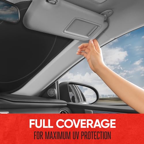 Image of Motor Trend Pop-Up Windshield Sun Shade for Car- Foldable, Collapsible Sun Visor with Storage Bag - Small Size (61 x 29 Inches)