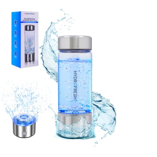 HYDROFRESH Hydrogen Water Bottle, 14Oz - Portable Ionizer and Molecular Generator to Hydrogenate Water at Home - Self Cleaning, Smart Hydrogenator Technology - Reinforced Glass