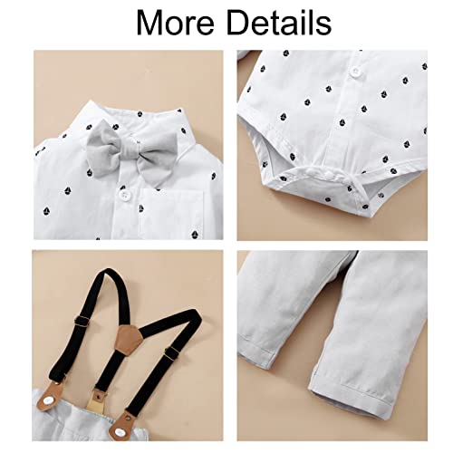 Talentbaby Baby Boy Clothes, Newborn Boys Gentleman Outfits 0-3 Months, Dress Shirt + Suspenders Pants + Bowtie, Toddler Infant Boy Suits #TOP2