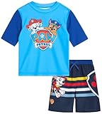 Nickelodeon Boys' Paw Patrol UPF 50+ Rash Guard Set - Chase, Marshall Swim Shirt and Trunks (2T-7),