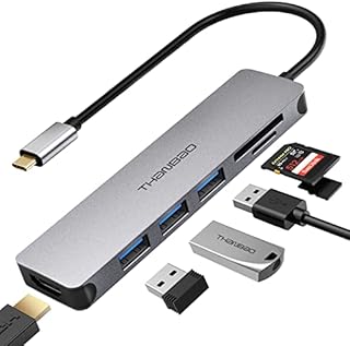 USB C Hub Multiport Adapter - 7 in 1 Portable Space Aluminum Dongle with 4K HDMI Output, 3 USB 3.0 Ports, SD/TF Card Reader Compatible for MacBook Pro, XPS More Type C Devices