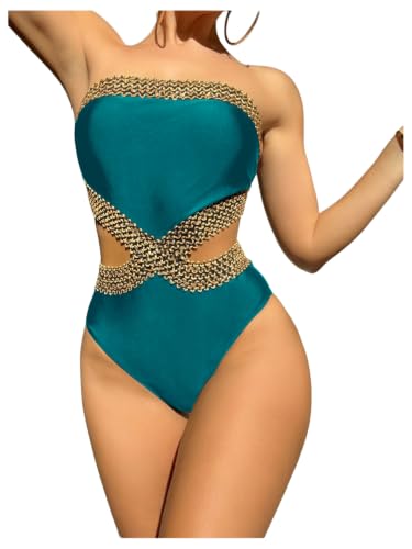 Image of Milumia Women's Stitch Detail Strapless One Piece Swimsuit Cut Out Bandeau Bathing Suit