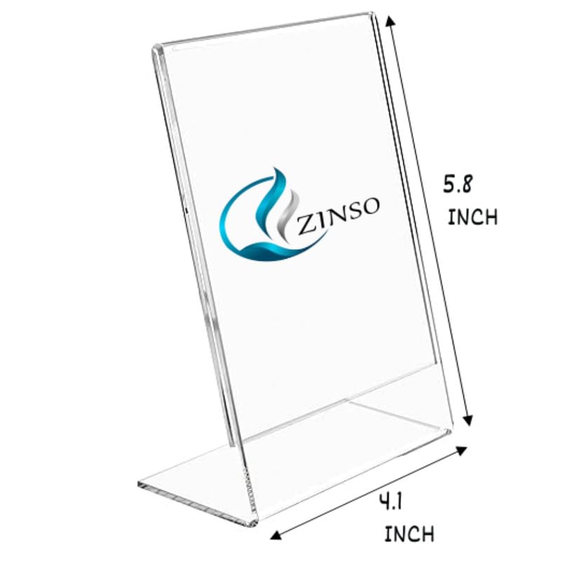 Image of ZINSO A6 L-Shaped Acrylic Sign Holder Portrait Style Menu Ad Frame Display Stand Table Top Perfect for Restaurants, Promotions, Photo Frames, Classroom (5PC)