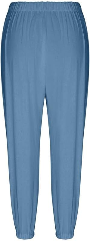 Womens Capri Pants Cotton Linen Cropped Trousers Summer Wide Leg Drawstring High Waist Palazzo Pants with Pockets - Image 6