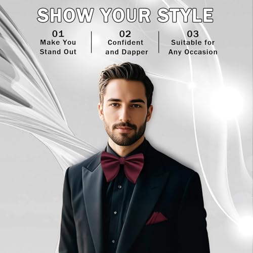Image of Mens Bow Tie Pre Tied Oversized Bow Ties for Men Satin Bowties for Tuxedo Wedding Party Banquet
