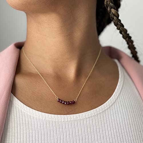 Gold Birthstone Bar Necklace - Ruby, Yellow Gold Fill - 16 Inches - Handmade July Birthday Gift For Her #TOP2