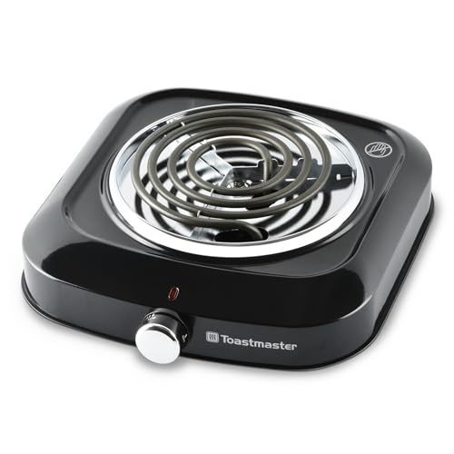 Toastmaster Single Burner with Coil Top & Chrome Knob - Single Tabletop Burner with Drip Shield & Non-Skid Feet - Electric Countertop Burner with Variable Heat Control