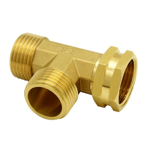 Hooshing Brass Garden Hose Tee Fitting 3/4 GHT Female x Male x Male Pipe Fittings Swivel Garden Hose Adapter