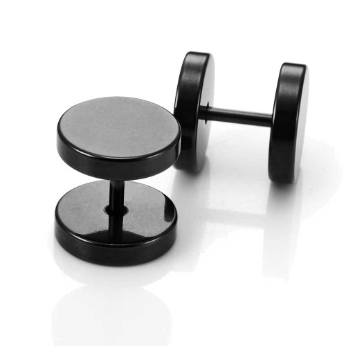 Pendientes de Ronda Barbell parte posterior del tornillo del oído Juego de los hombres del acero inoxidable, 2 piezas, Color Negro, 10mm Cover