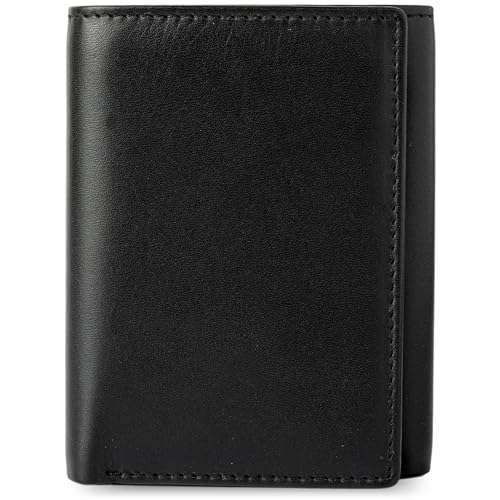Image of BULL GUARD RFID Genuine Leather Trifold Wallets for Men ID Window, Secret Pocket, Rich Black, 3.25 inch x 4.25 inch, Classic
