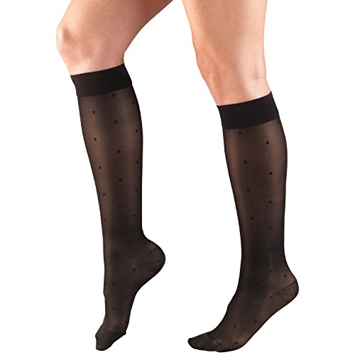 Image of Truform Sheer Compression Stockings, 15-20 mmHg, Women's Knee High Length, Dot Pattern, Black, Small