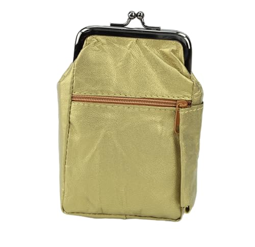 Leather Impressions Leather Case with Twist Clasp, Small Zipper Wallet for Essentials Like Card, Cash or Keys, Pocket Wallets for Women & Men Metallic Gold 5