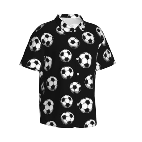 Chemises hawaïennes amusantes pour homme chemisette été à motif football noir et blanc fluide