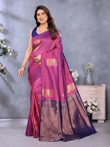 Image of Sidhidata Women's Soft Banarasi Silk Floral Zari Woven Design Saree With Unstitched Blouse Piece
