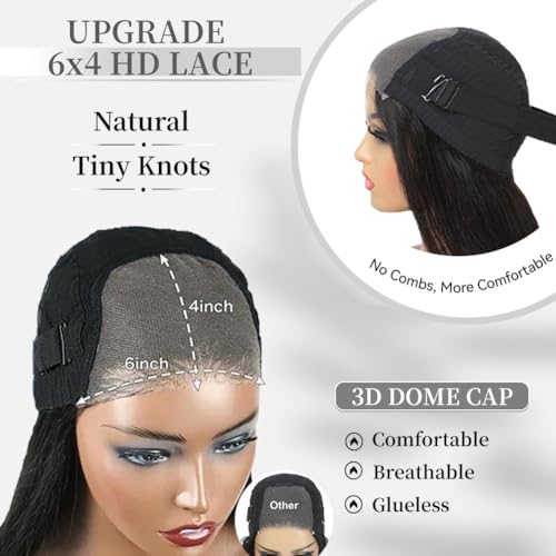 Wear and Go Glueless Wigs Human Hair Pre Plucked Pre Cut 6x4 Straight Lace Front Wigs Human Hair Wigs for Women No Glue Hd Lace Front Closure Ready to Wear Wigs 180% Density 20 Inch Natural Black - Image 5