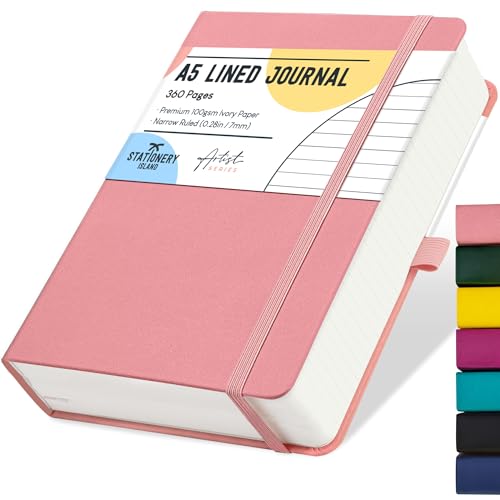 Stationery Island Cuaderno Rayado A5, Cuaderno Grueso de 360 Páginas, Diario de Rayas con Tapa Dura de 100 gsm para Escribir, Trabajar, Estudiar, Agenda