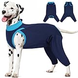 IECOii 術後服 犬 後脚と胴体の傷口保護 避妊手術 離乳 皮膚病 犬 服 背中開き ジップデザイン 伸縮性 介護服 肘用プロテクター エリザベスカラーの代わる ブルー 2XL