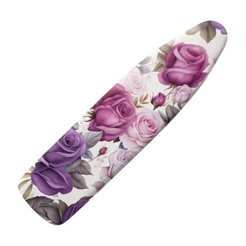 FANCOSAN Pink Purple Rose Floral Ironing Board Cover and Pad,Scorch and Stain Resistant Heavy Duty Padding,Elastic Edge,Hook and Loop Fasteners Cover